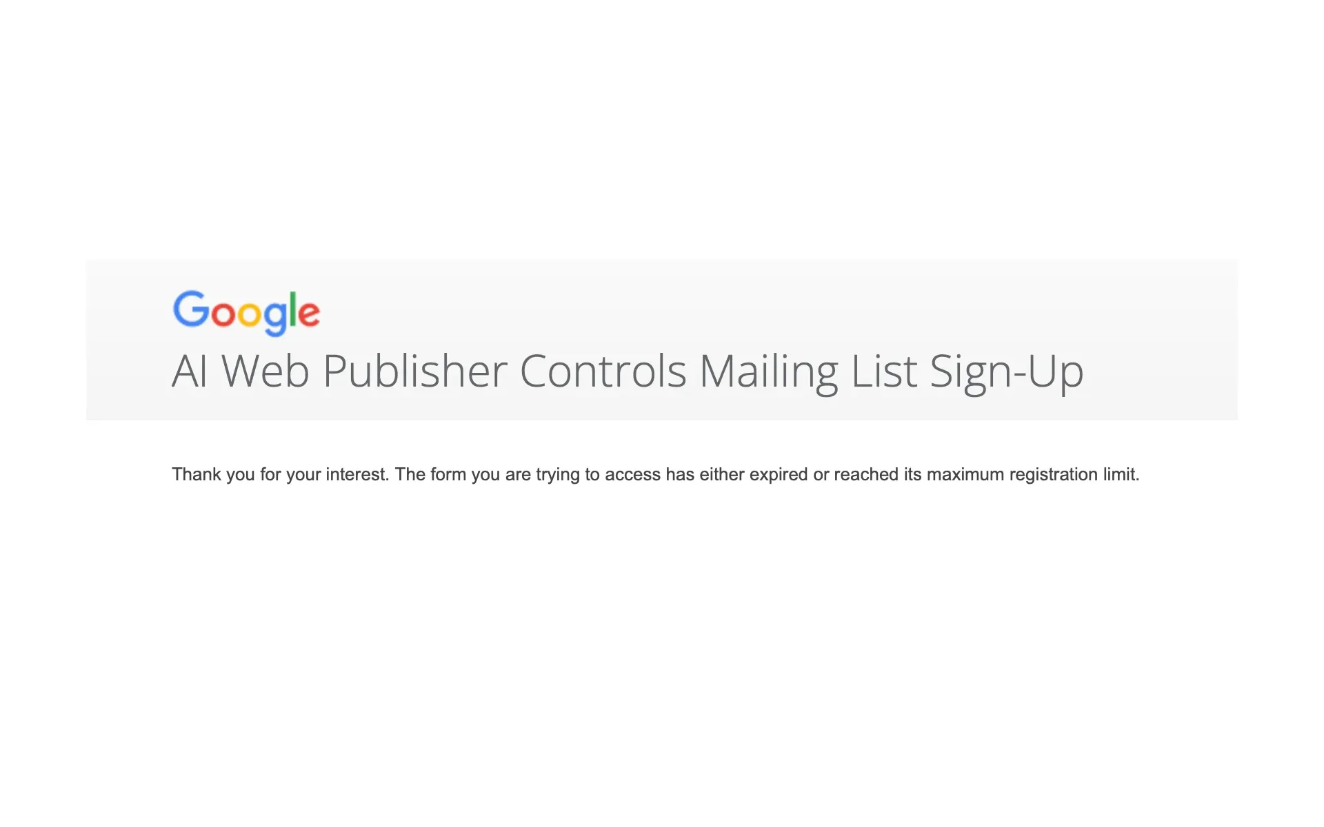 Mailing List Sign-Up is either expired or reached its maximum registration limit