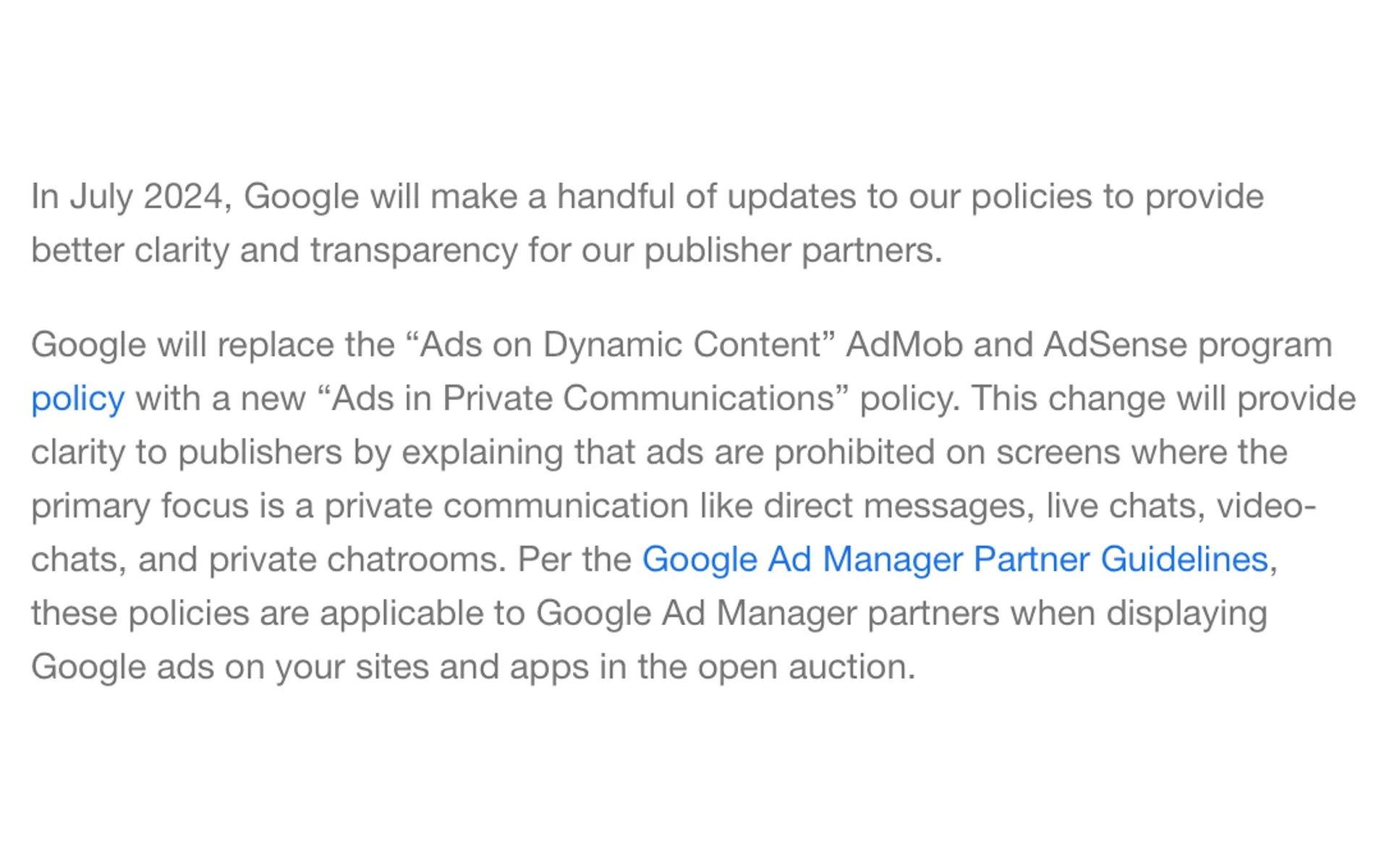 Google's policies on Ads in Private Messaging