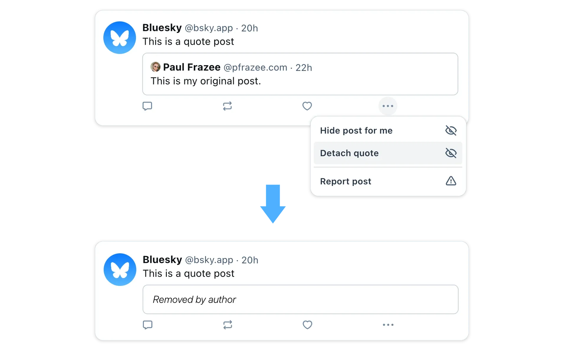 Detaching the original post from a quote post is a new feature from Bluesky