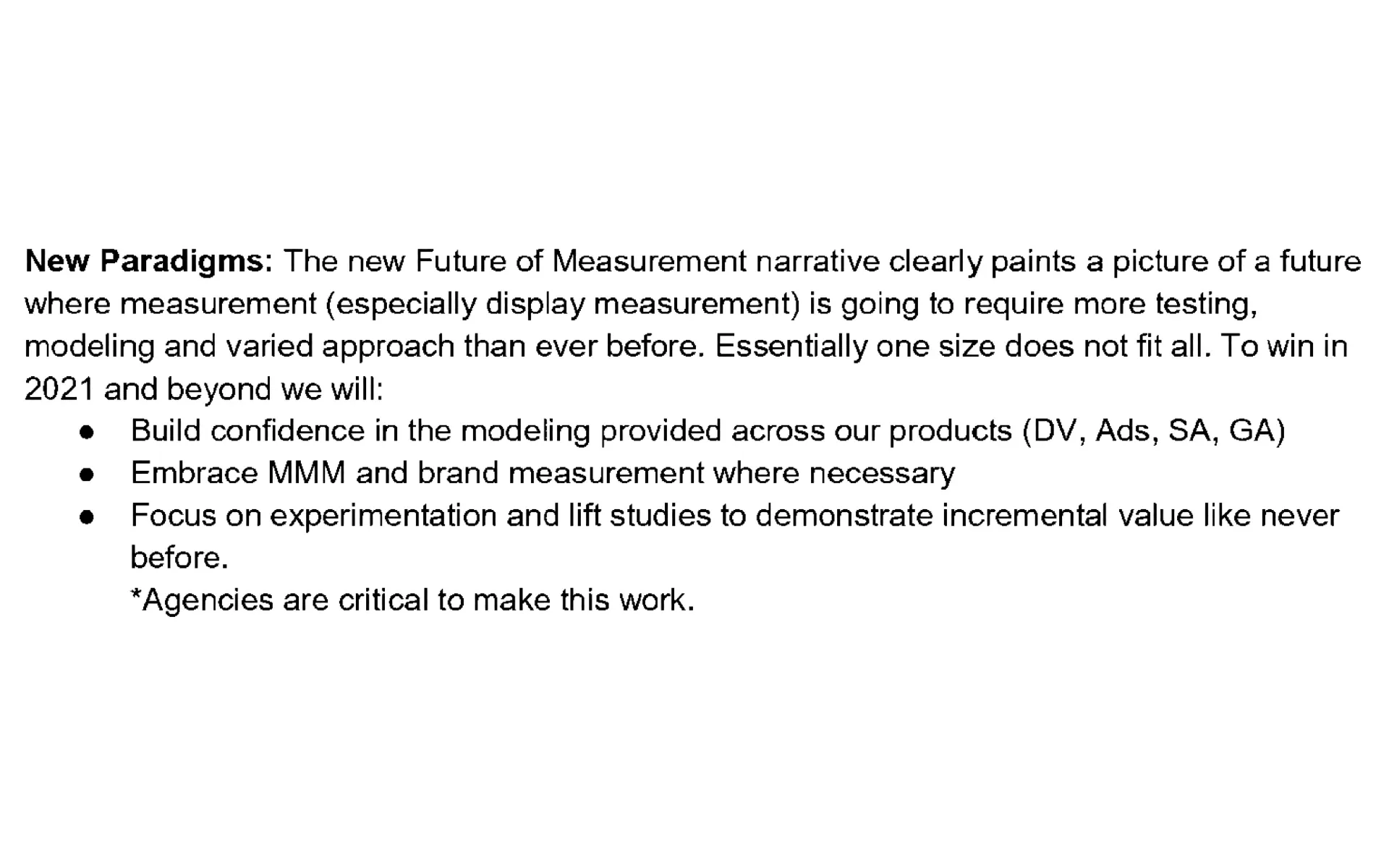 The document also touches on Google's plans to build confidence in modeling provided across its products