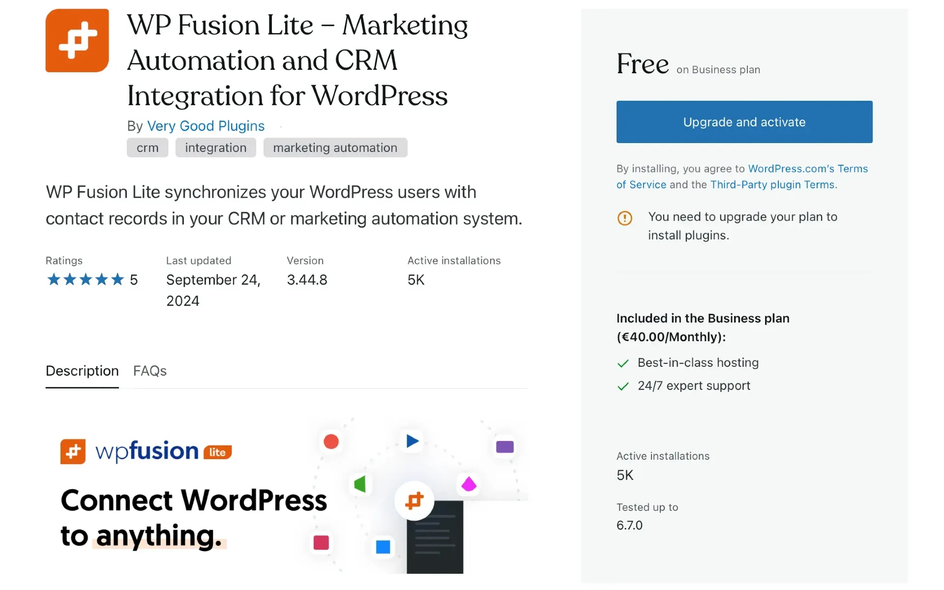 WP Fusion Lite in WordPress.com