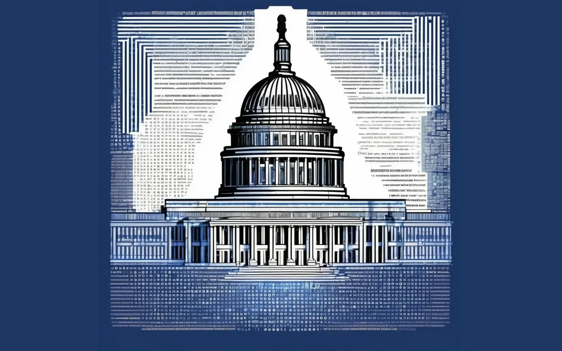 US Capitol building against digital code background symbolizes tech influence on constitutional governance