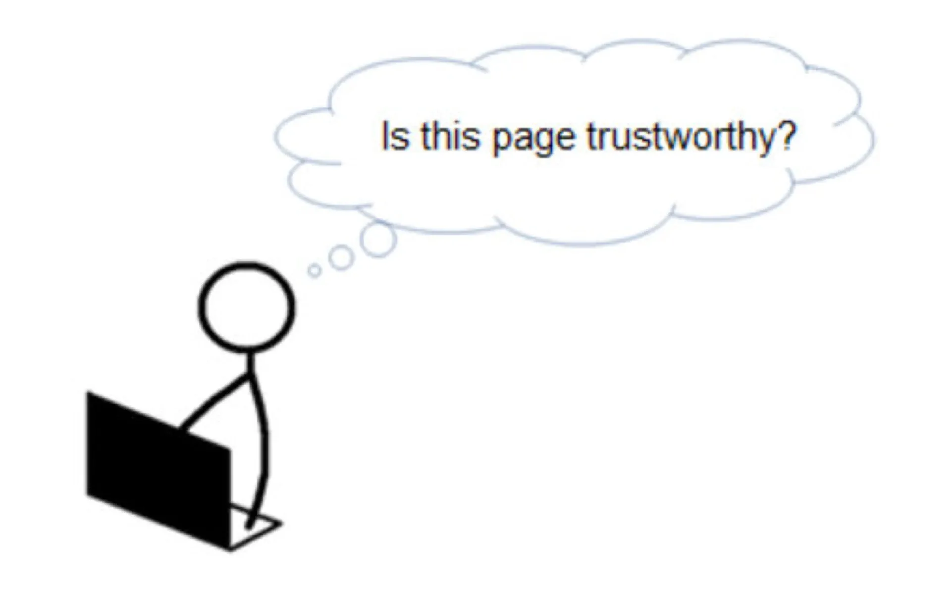 Stick figure evaluating content trustworthiness reflects Google's latest quality rater guidelines focus