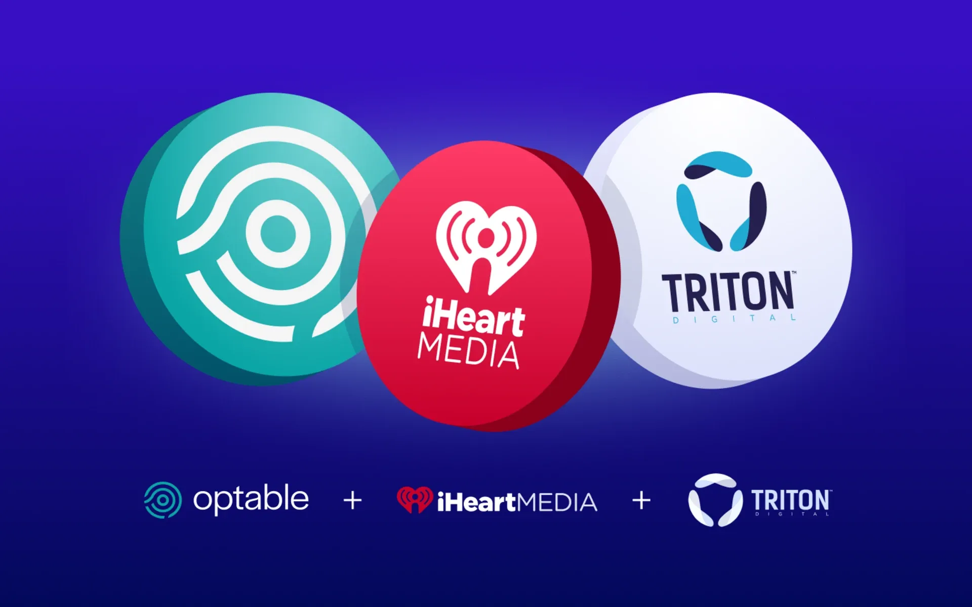 Optable, iHeartMedia, and Triton Digital logos showcasing audio tech partnership for identity solutions