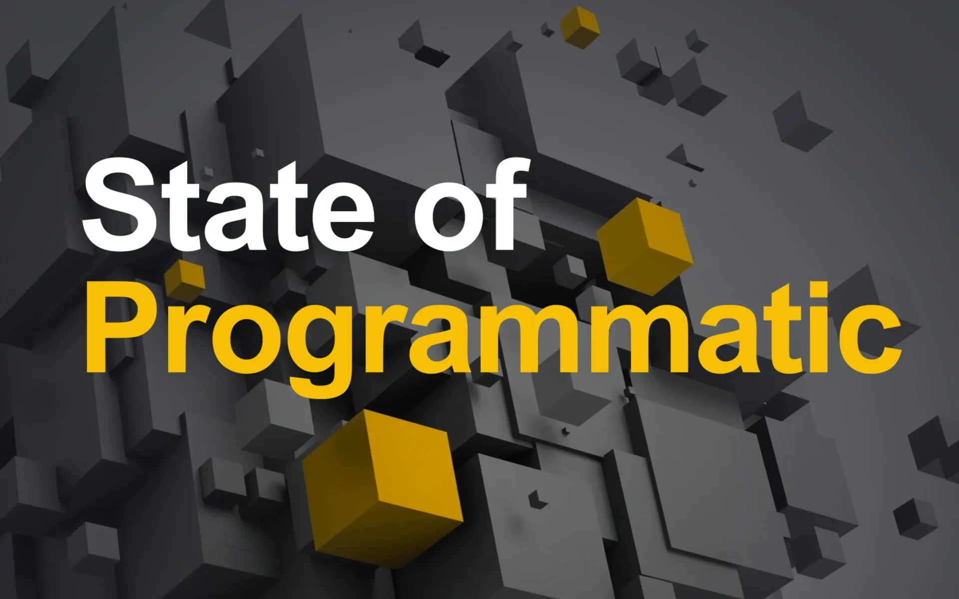 Dynamic gray and gold 3D visual showcasing programmatic advertising's evolution in 2025 tech landscape.