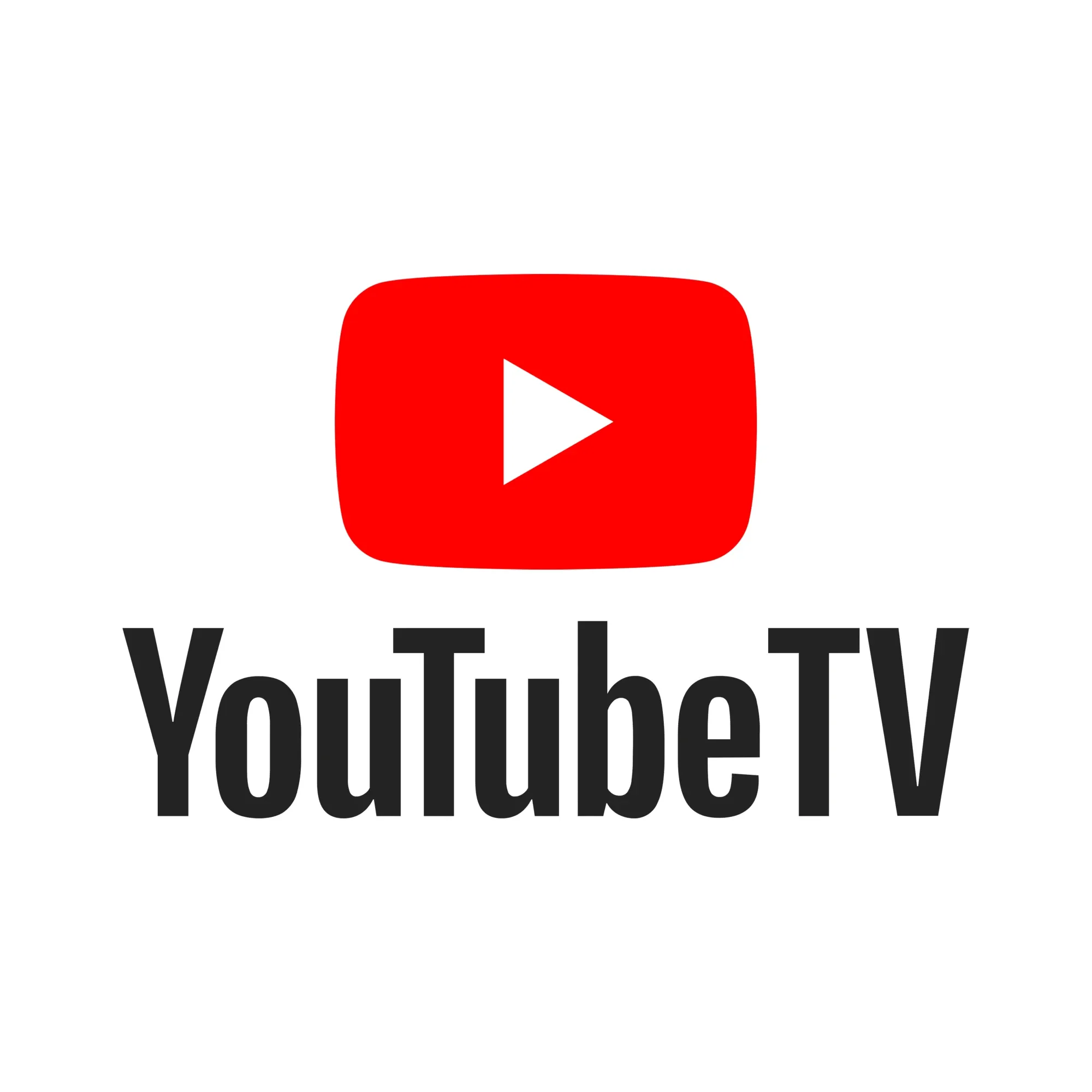 YouTube TV logo: Red play button over black text showcases streaming service's minimalist branding