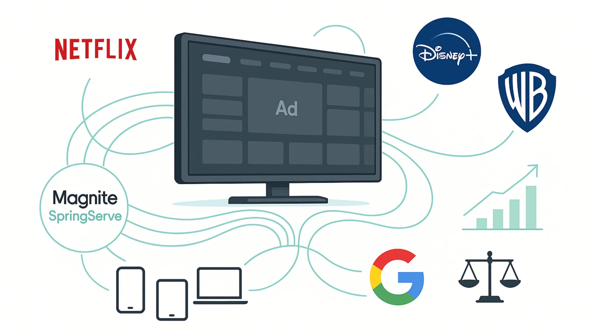 CTV ad ecosystem: Magnite's SpringServe connecting streaming giants like Netflix and Disney+ amid Google antitrust ruling impact