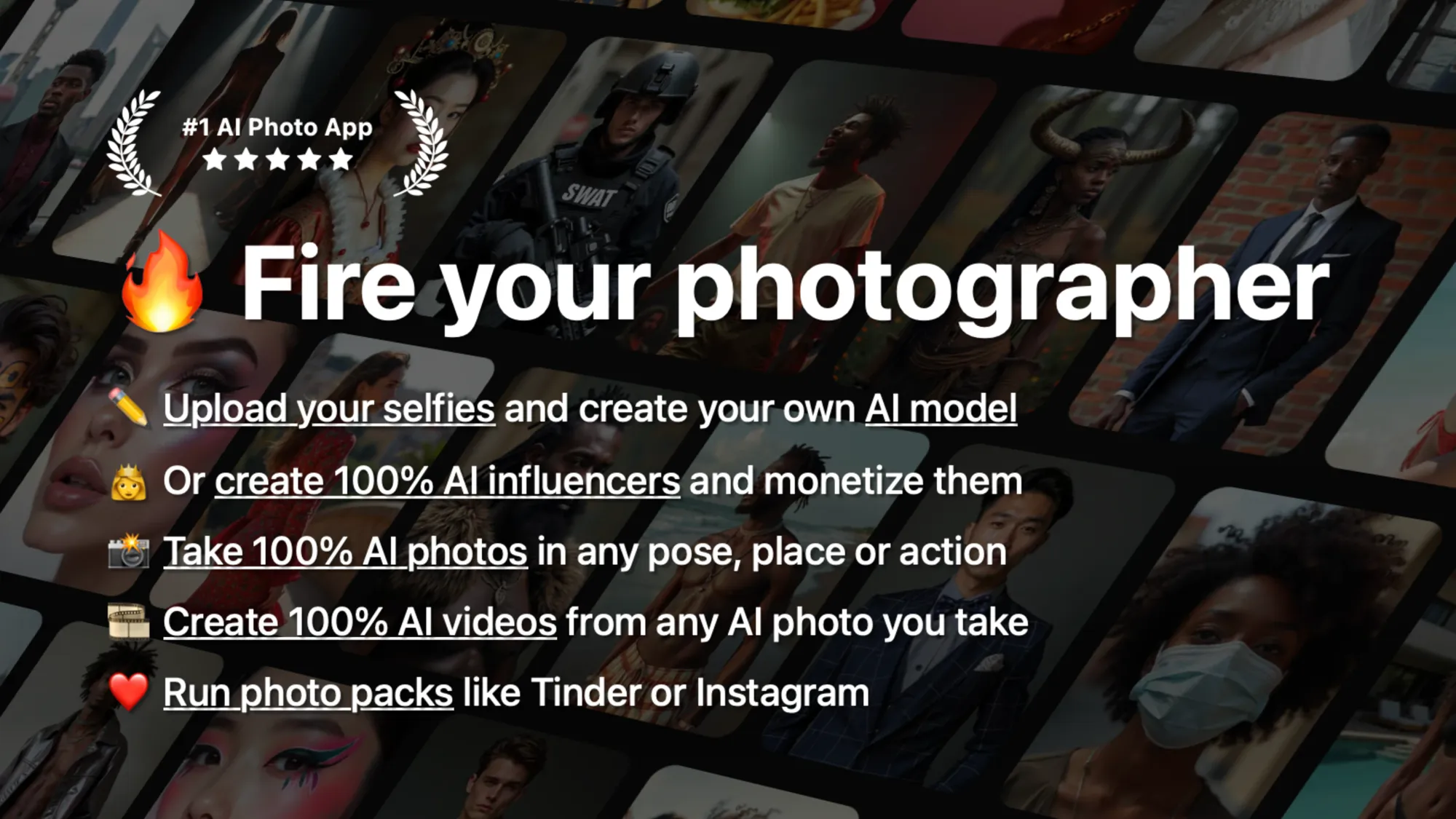 PhotoAI.com homepage - AI photo generation platform earning $132K monthly revenue, as featured in article