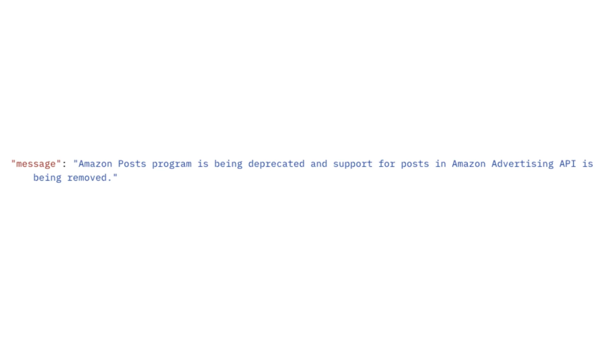 Amazon Posts API deprecation error message showing program termination for social commerce feature