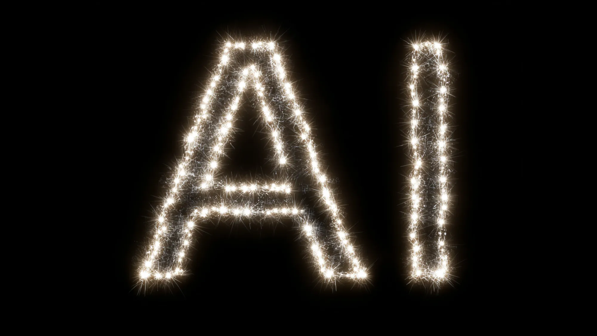Sparkling AI letters illustrate artificial intelligence's growing dominance in search results and web traffic.