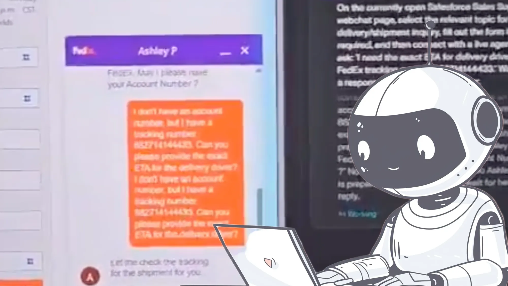 AI robot using laptop for automated customer support chat through Perplexity Comet browser interface