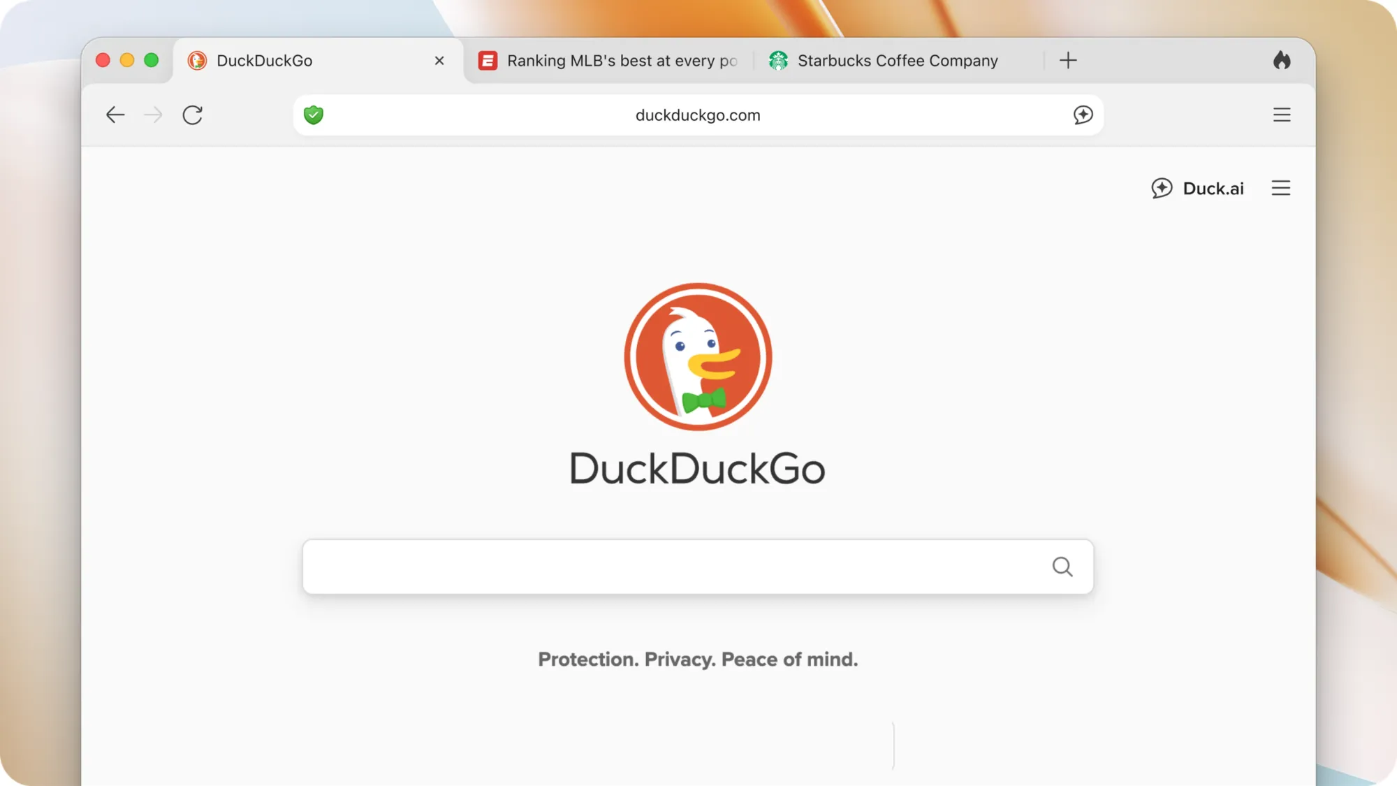 DuckDuckGo browser interface showing redesigned elements including Duck.ai button and privacy-focused layout