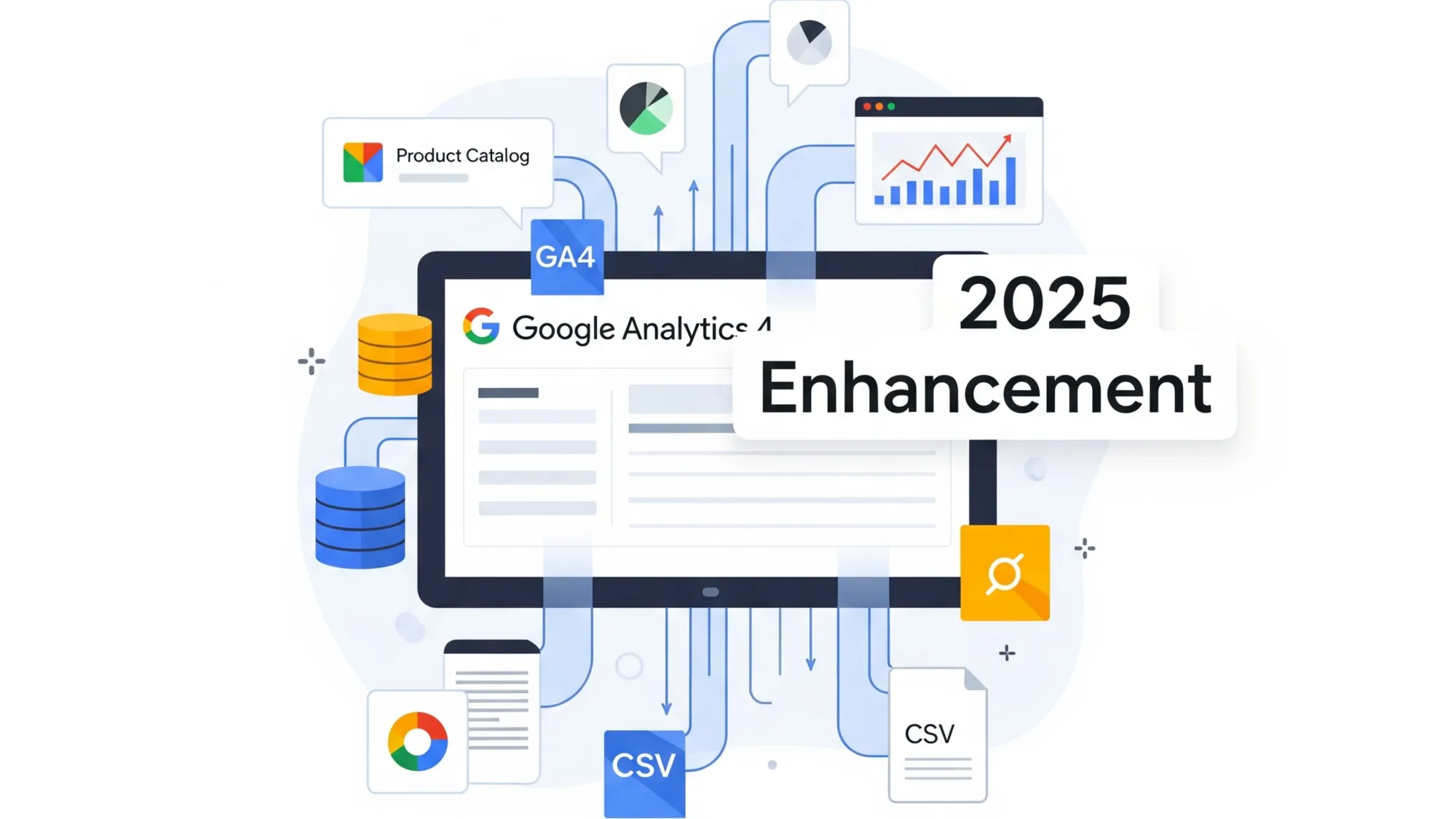 Enhanced Google Analytics data import with custom dimensions support streamlines product catalog integration.