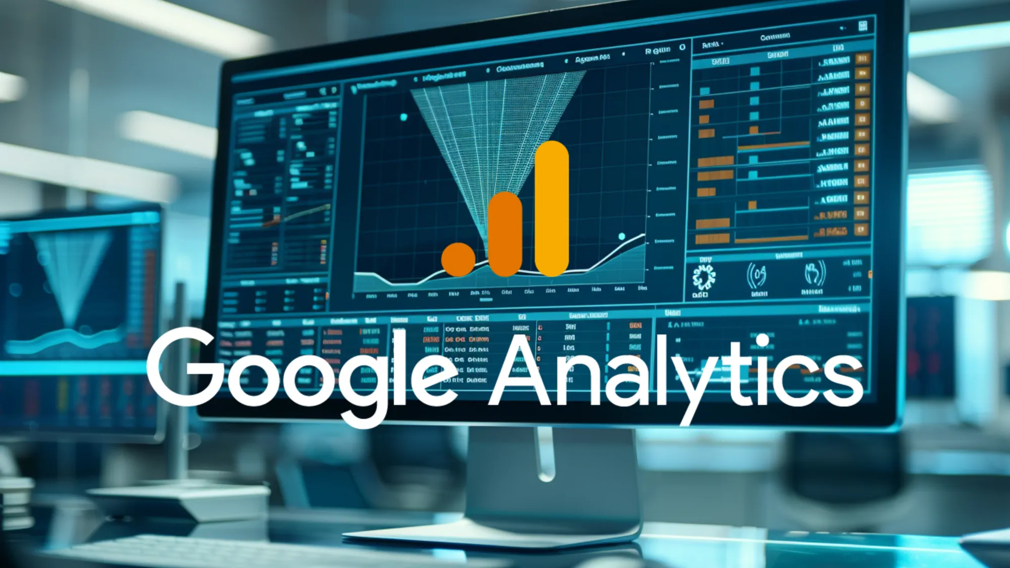 Google Analytics dashboard displaying lead generation reports and conversion funnel data visualization charts