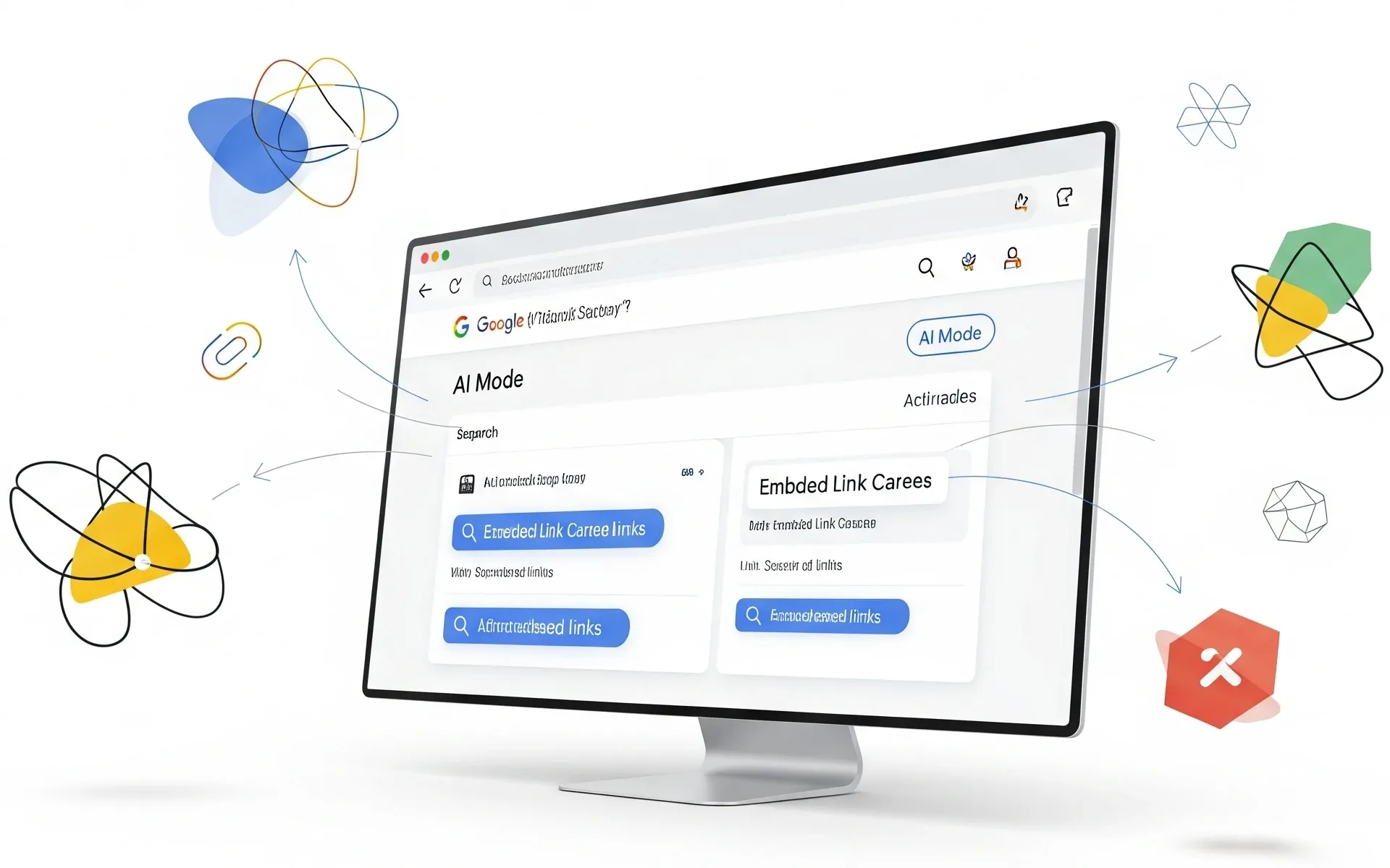 Google AI Mode interface displaying embedded link carousels and inline links for enhanced web exploration