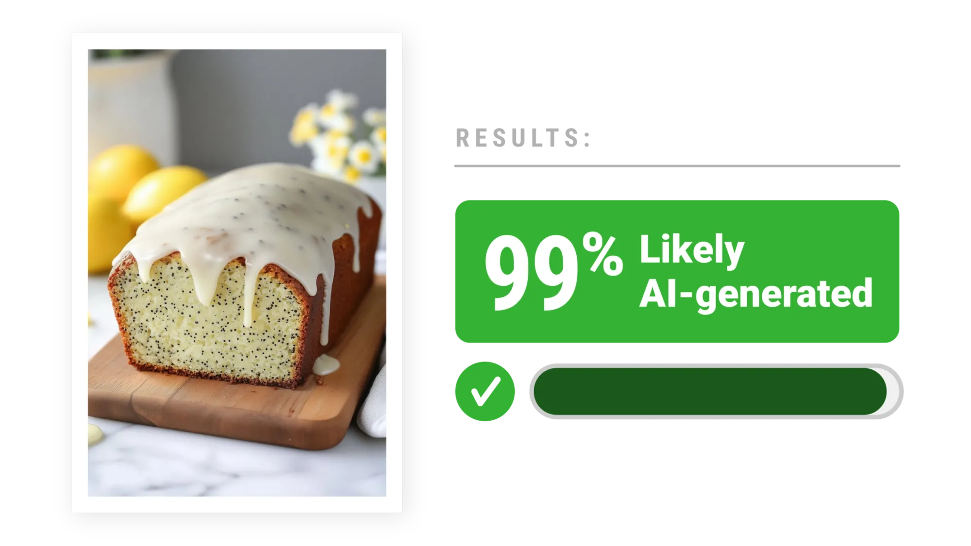 DoubleVerify detection shows 99% AI-generated lemon poppy seed bread image from recipe site analysis