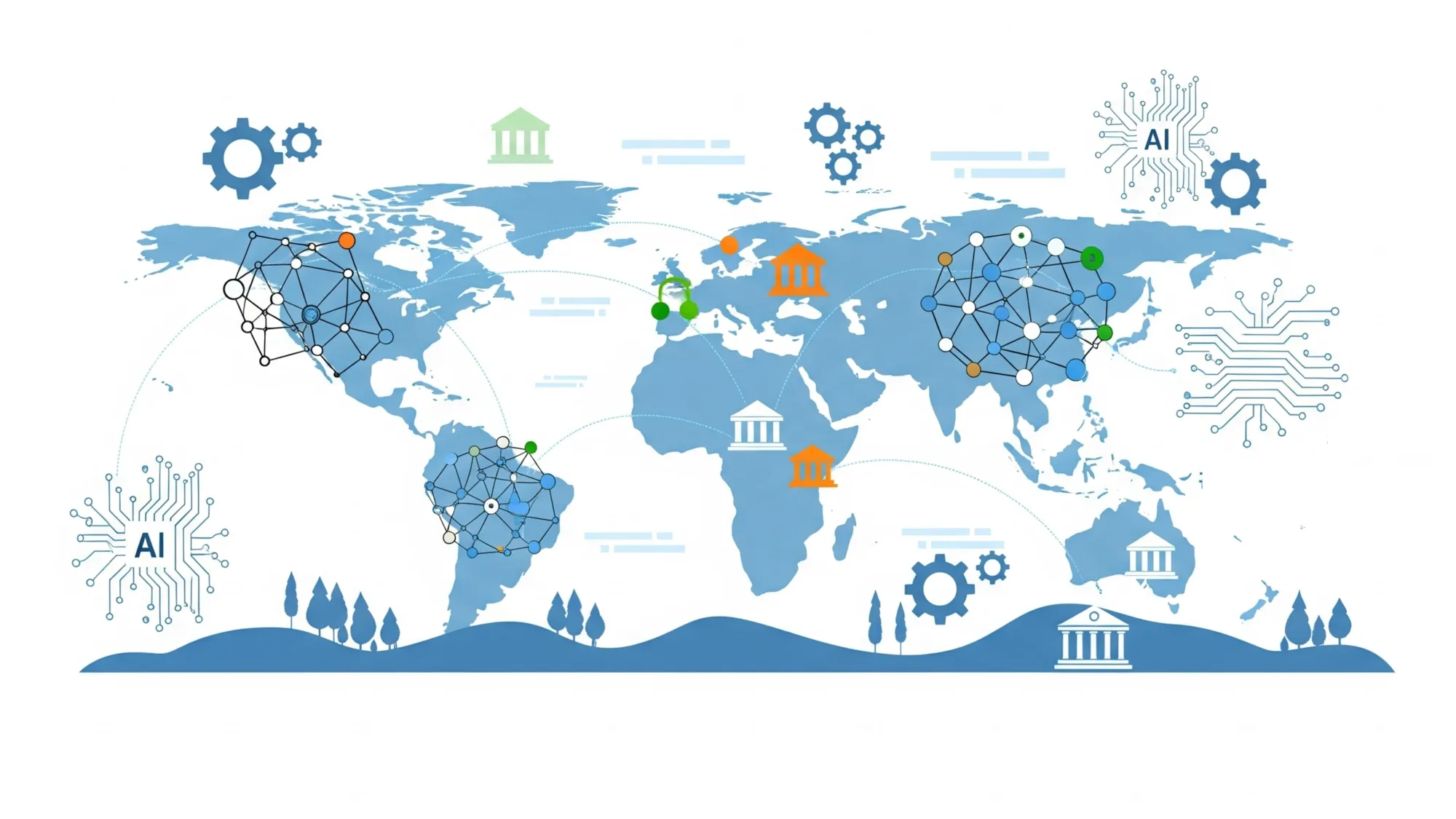 Digital competition outlook map showing AI, regulatory frameworks, and global tech policy developments across continents.