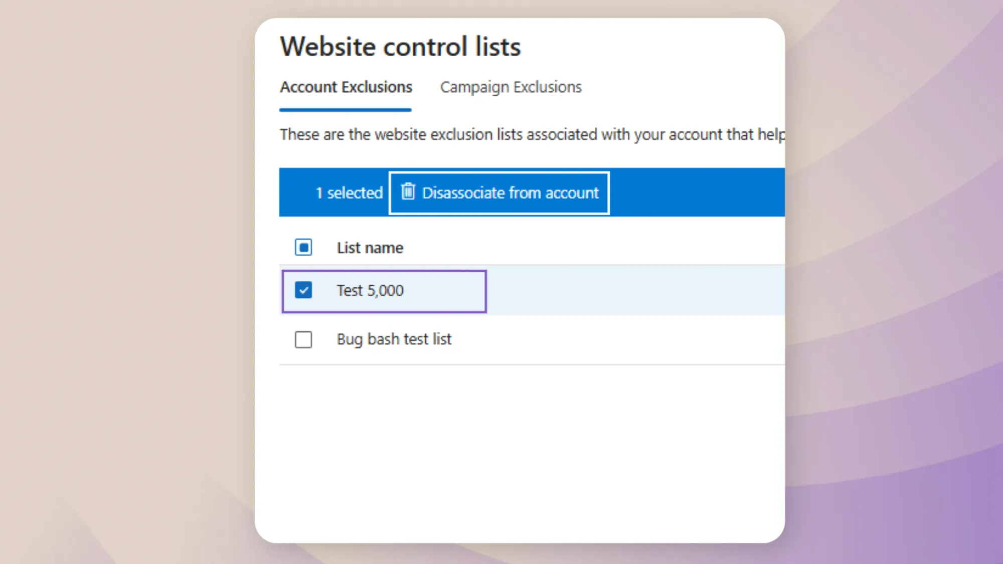 Website control lists
