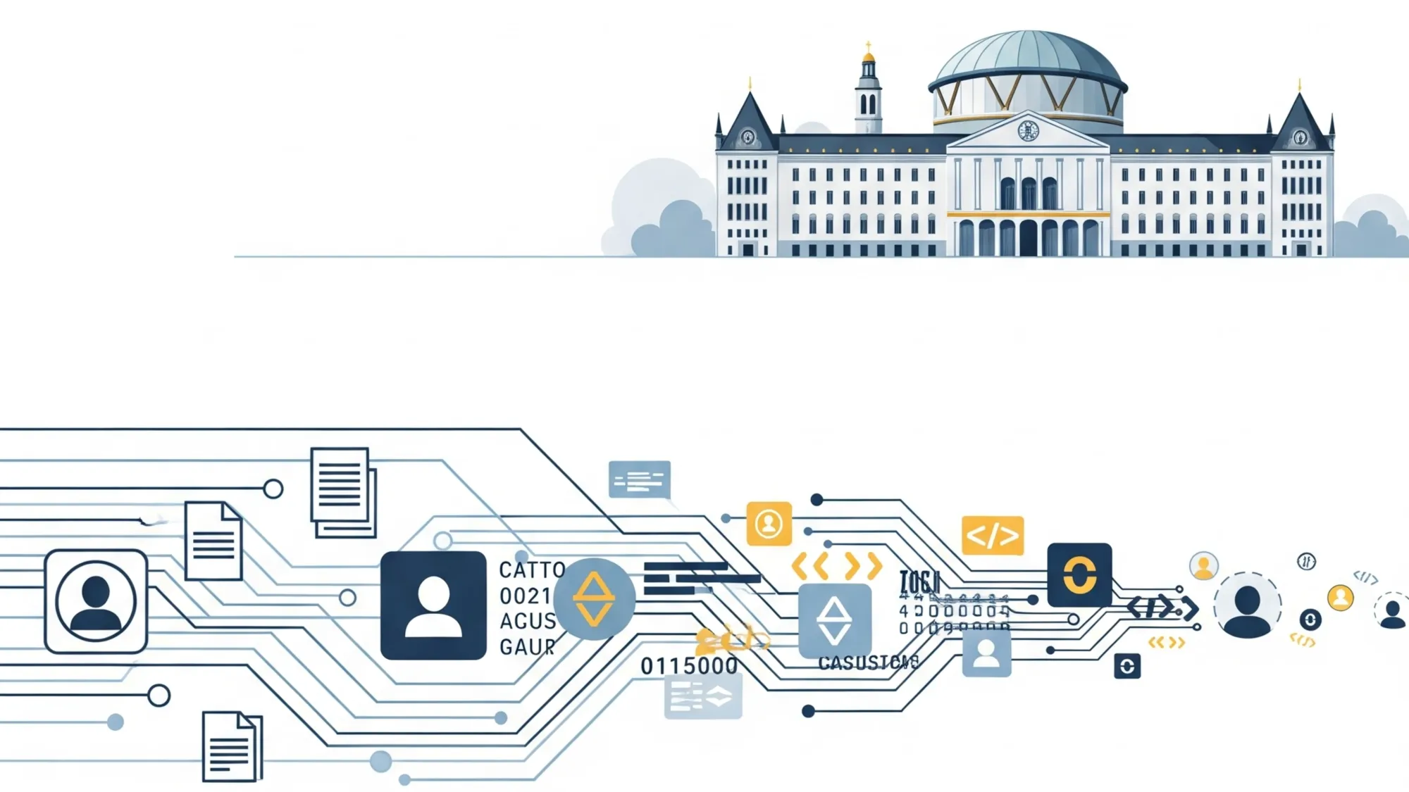 European Court of Justice building with data pseudonymization flow showing personal data transformation process.