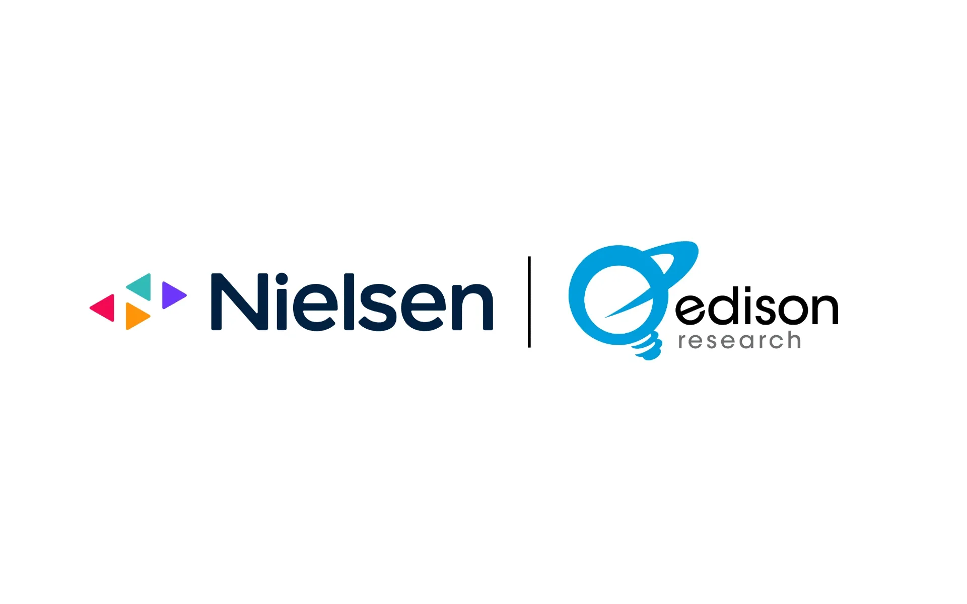 Nielsen and Edison Research logos announcing podcast measurement collaboration for unified media planning across platforms.