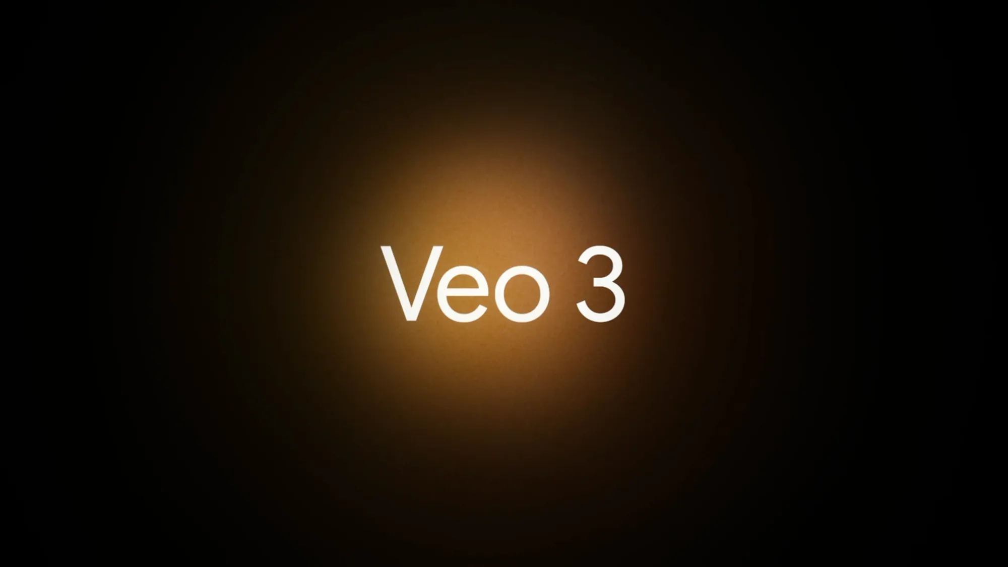 Google Veo 3 AI video generation model logo with golden light effect on dark background.