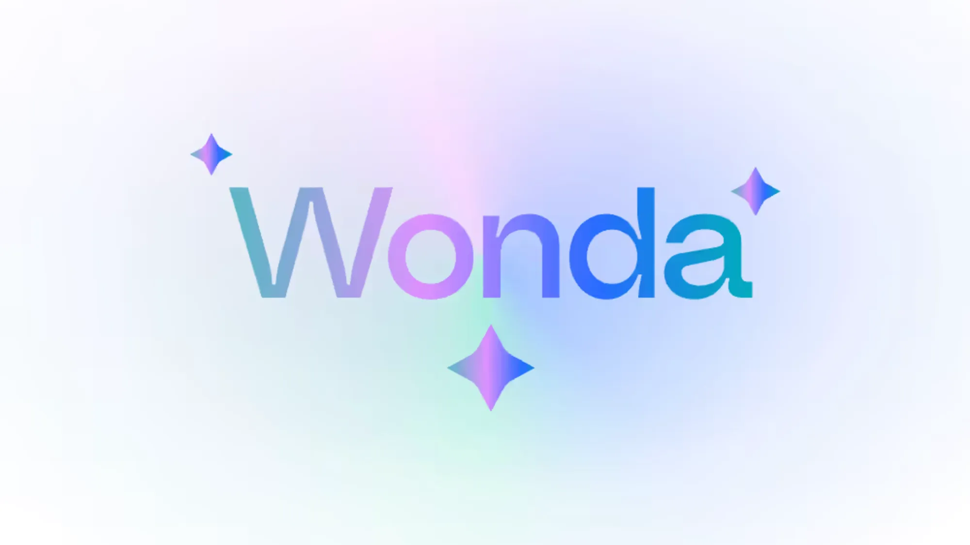 Wonda AI agent logo with gradient text and sparkle effects for conversational content creation platform