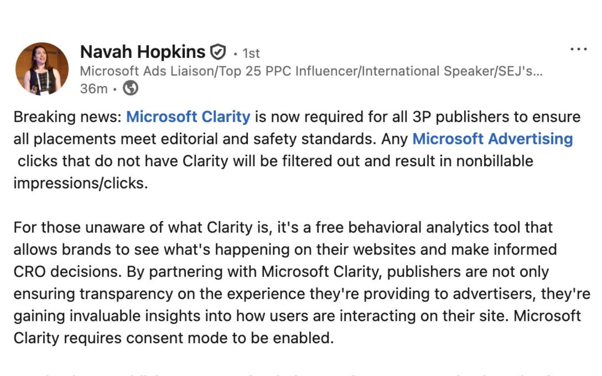 Microsoft Advertising requires Clarity for third-party publishers