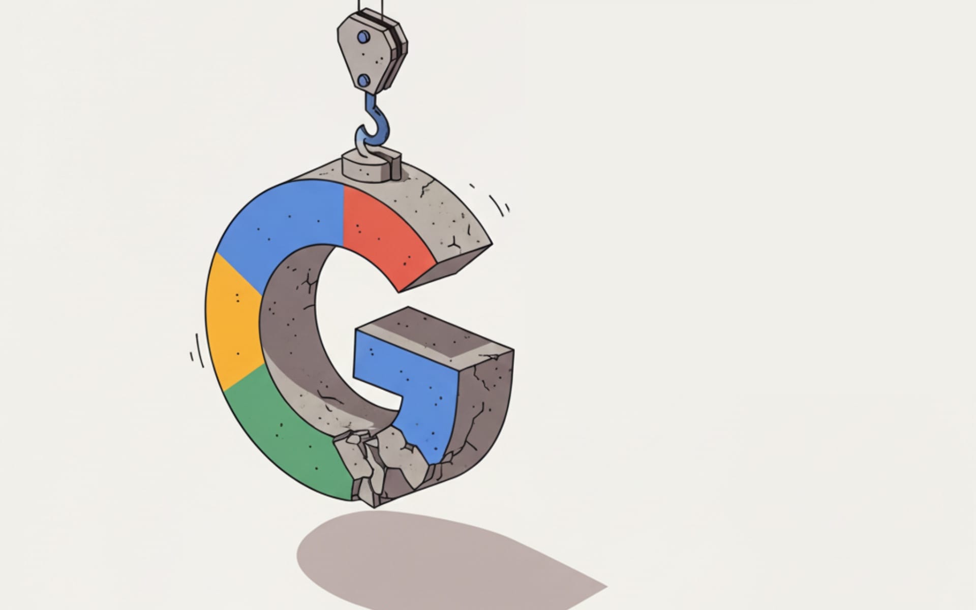 Google G logo as wrecking ball demolishing practice problem and dataset structured data blocksRetry