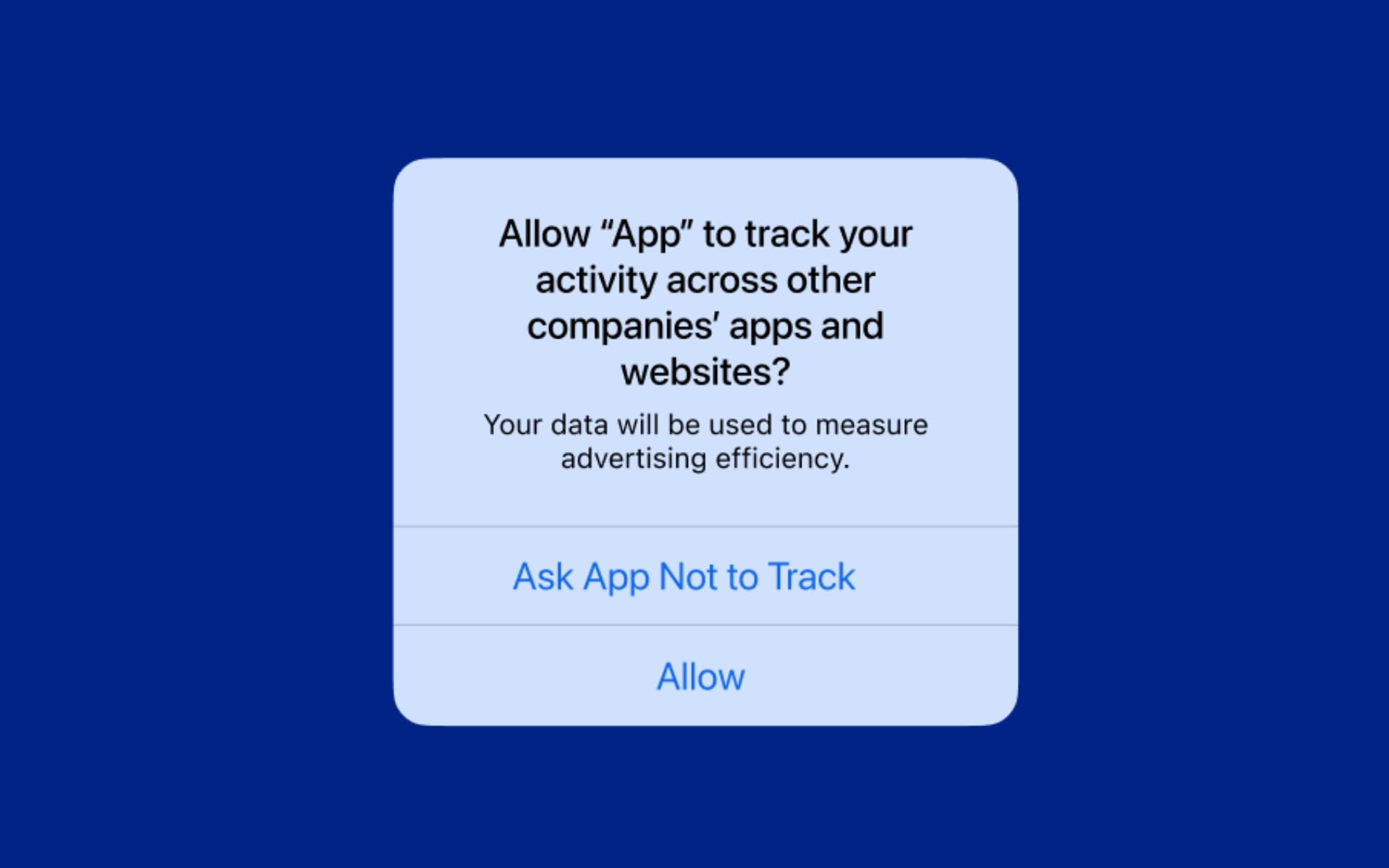 Apple's App Tracking Transparency consent prompt requiring user permission for cross-app tracking.
