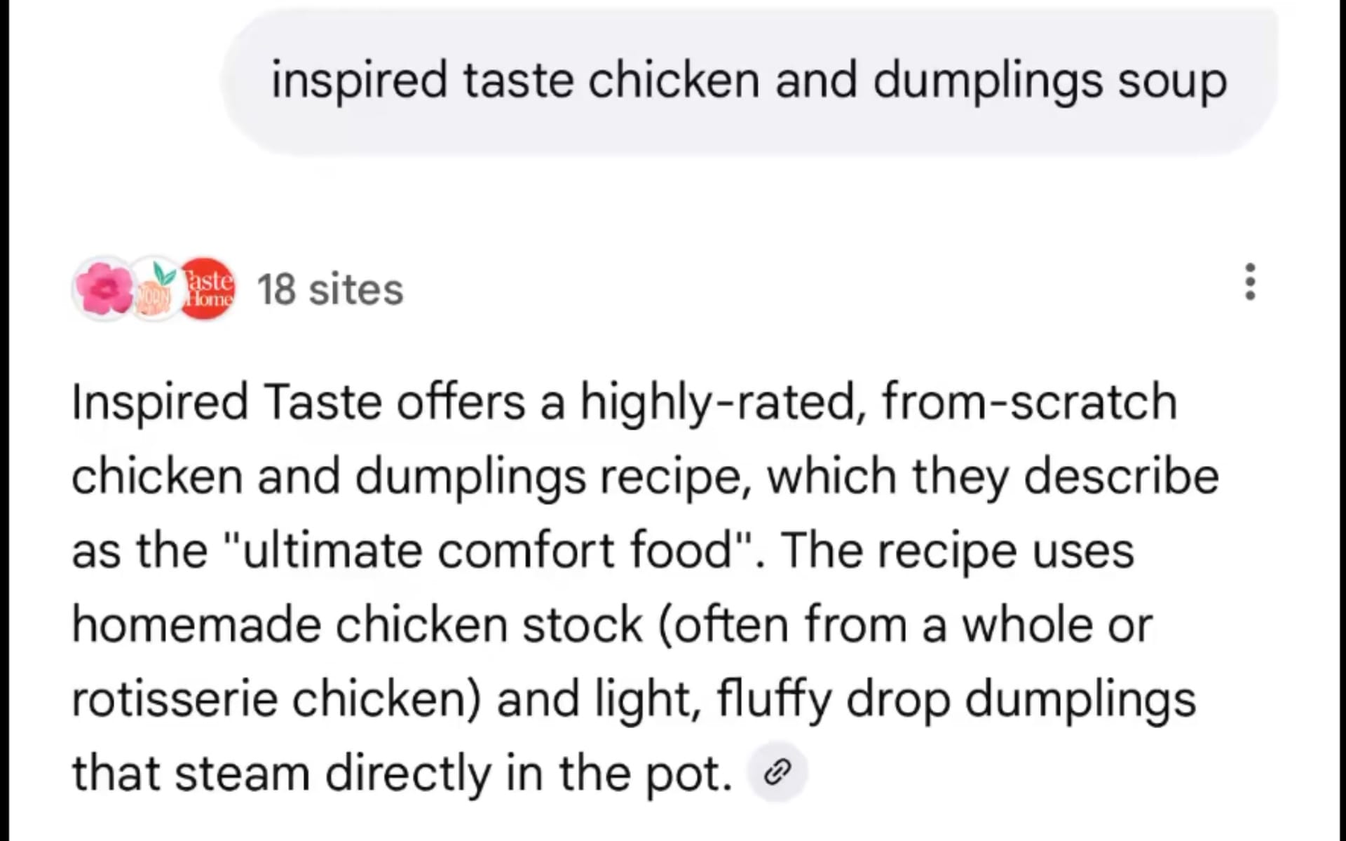 Google AI displays Inspired Taste recipe content from 18 sites without proper website attribution