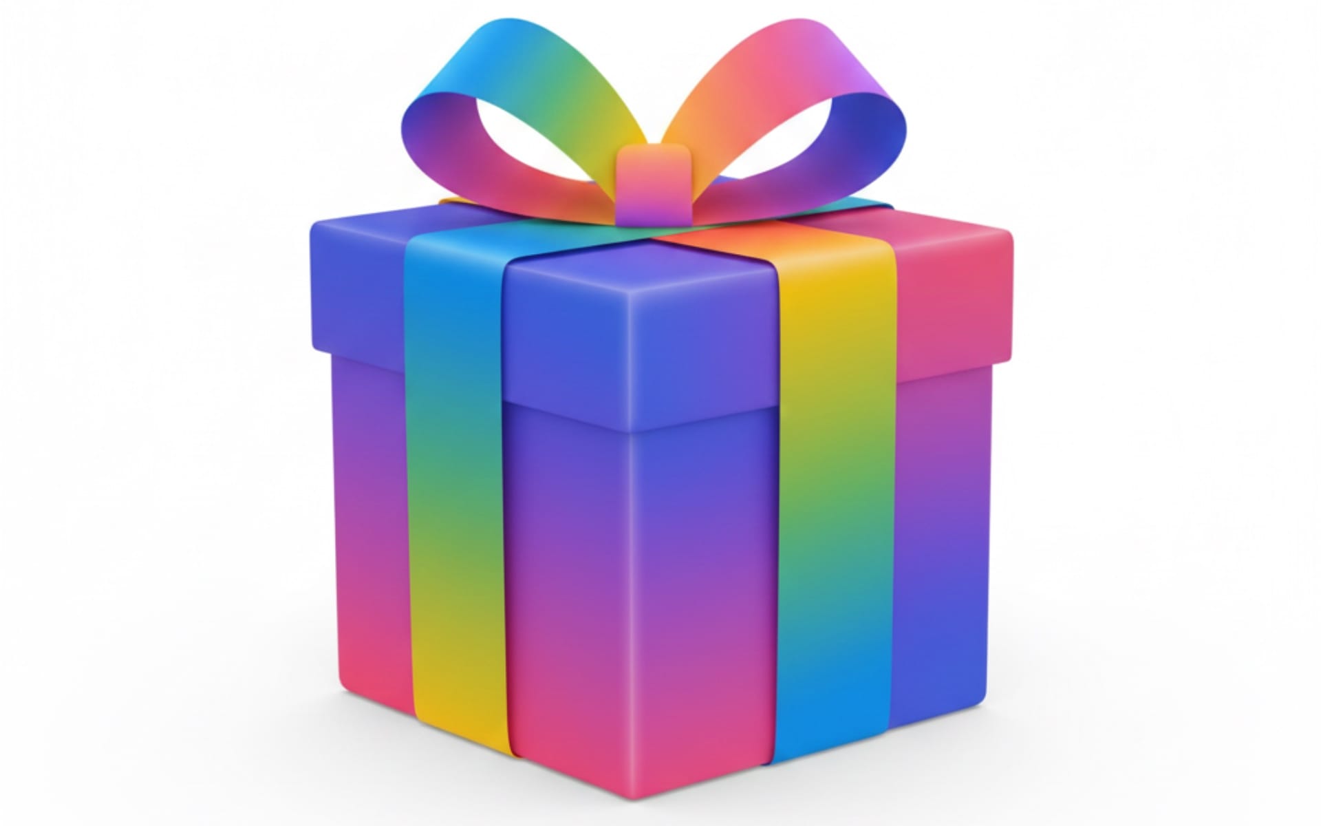 Colorful gradient gift box with rainbow ribbon bow representing AI-powered holiday shopping catalog systems