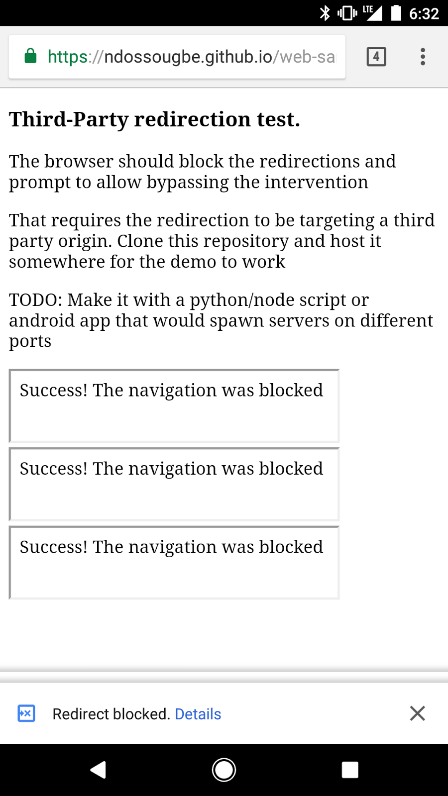 Chrome v64 - to be released in January - will block redirects on third-party frames