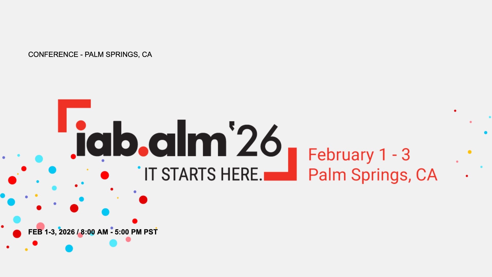 IAB Annual Leadership Meeting 2026 logo featuring February 1-3 dates in Palm Springs, California