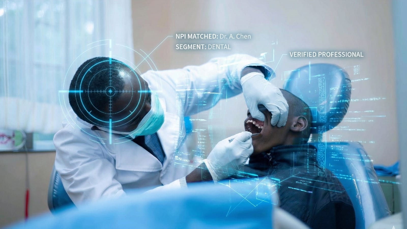 StackAdapt NPI targeting system matching dental provider Dr. A. Chen with verified professional segment data.