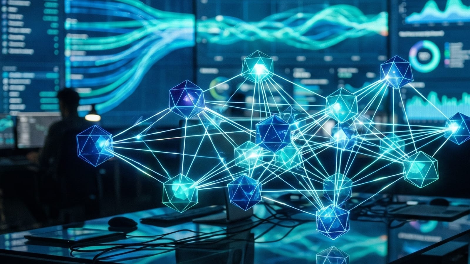 Agentic AI nodes connecting agency data and media activation in a programmatic operations center.