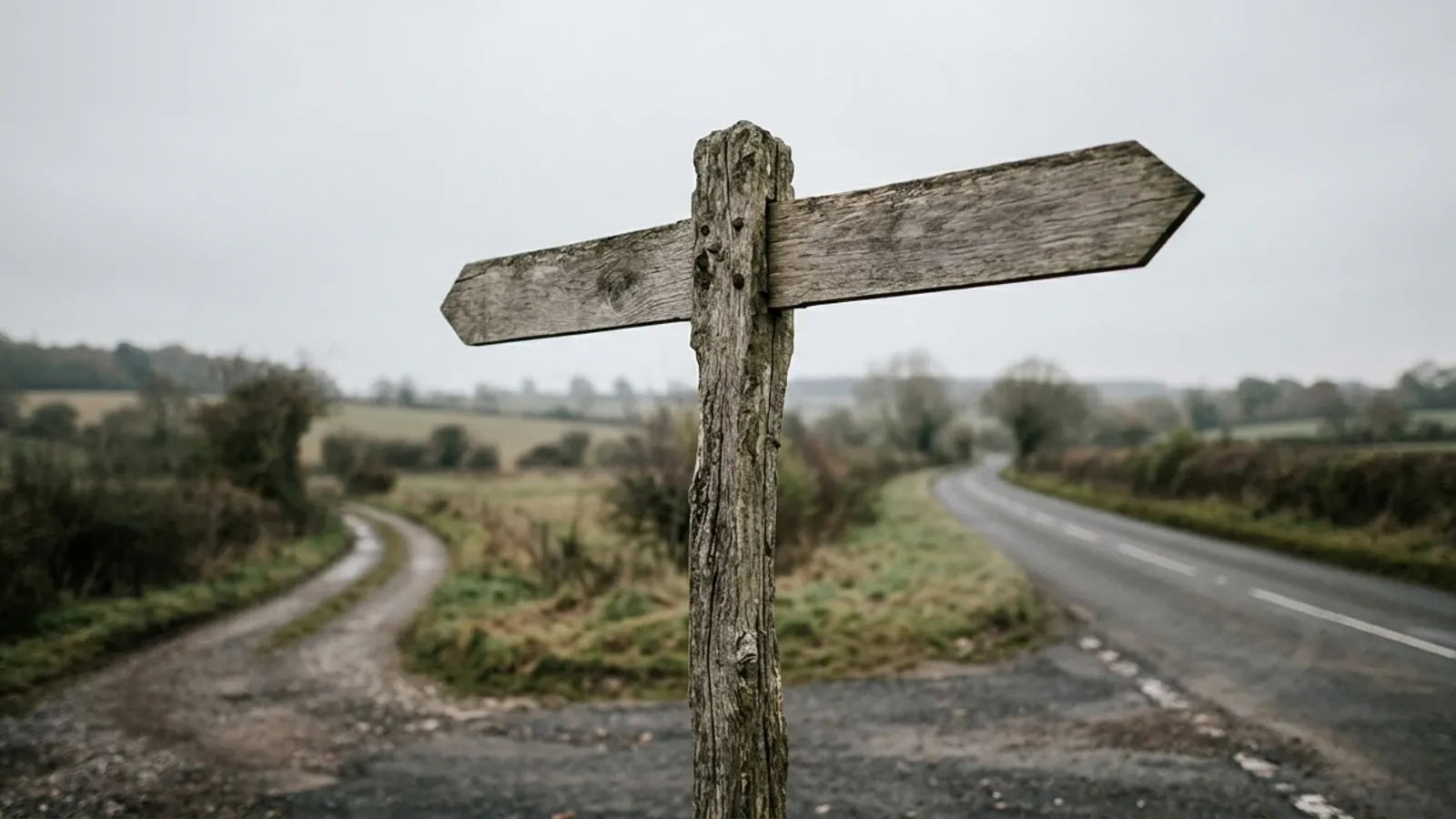 Blank signpost at a road fork, symbolizing unresolved EU cookie consent regulation.
