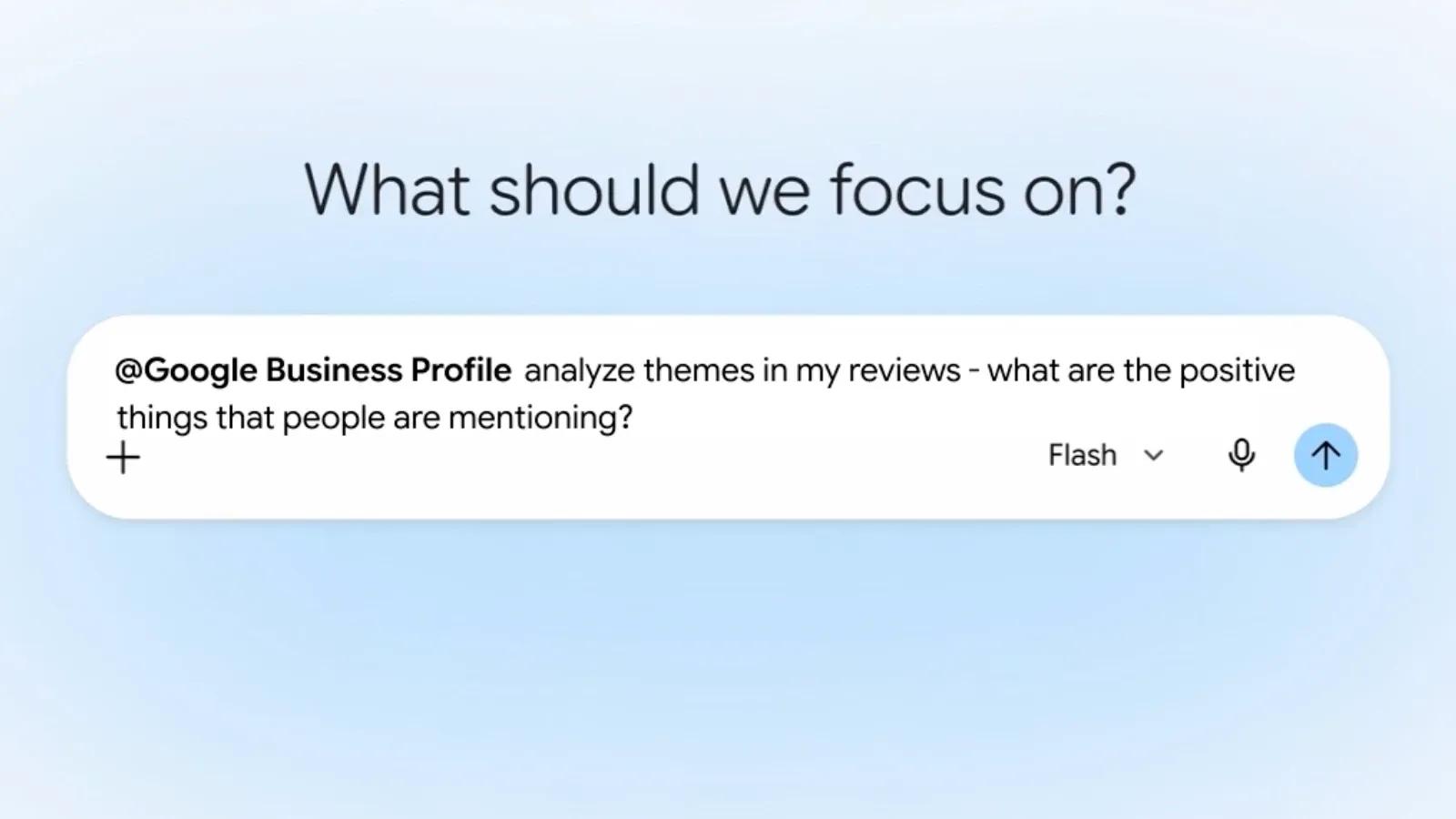 Gemini app prompt asking Google Business Profile to analyze review themes