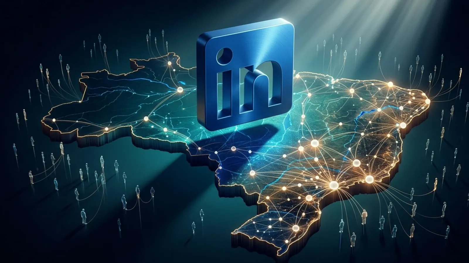 LinkedIn network map of Brazil with 100 million connected professionals across major cities