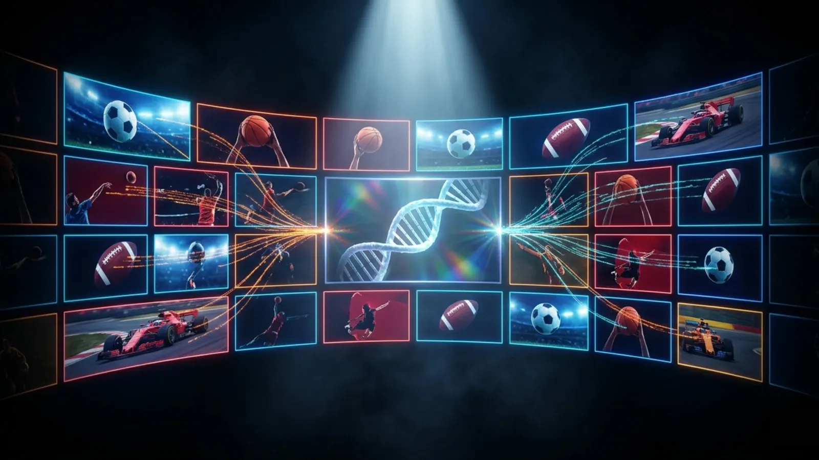 Live sports CTV screens converging on a pharma DNA helix in programmatic ad targeting