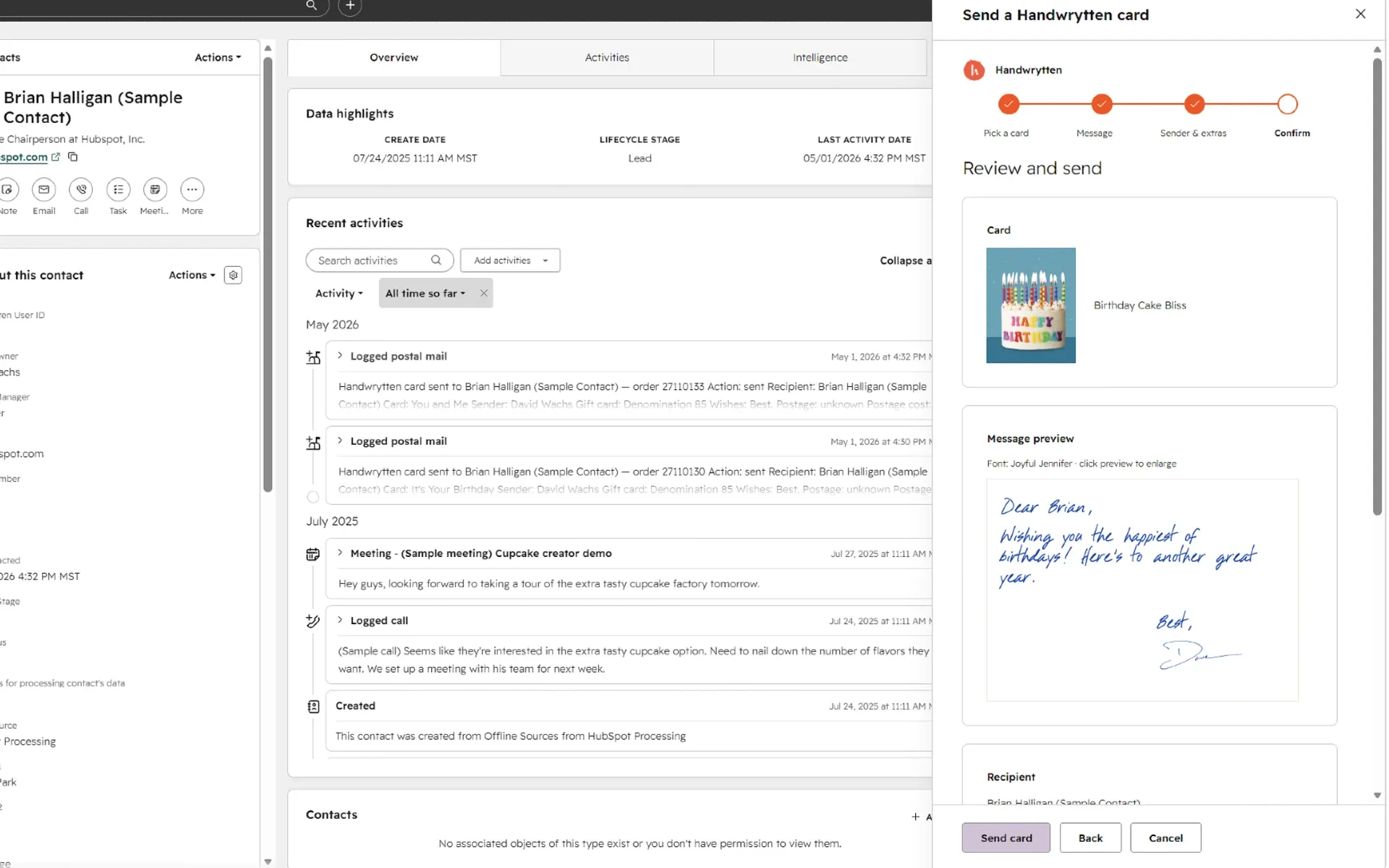Handwrytten cards now fire automatically from HubSpot deals