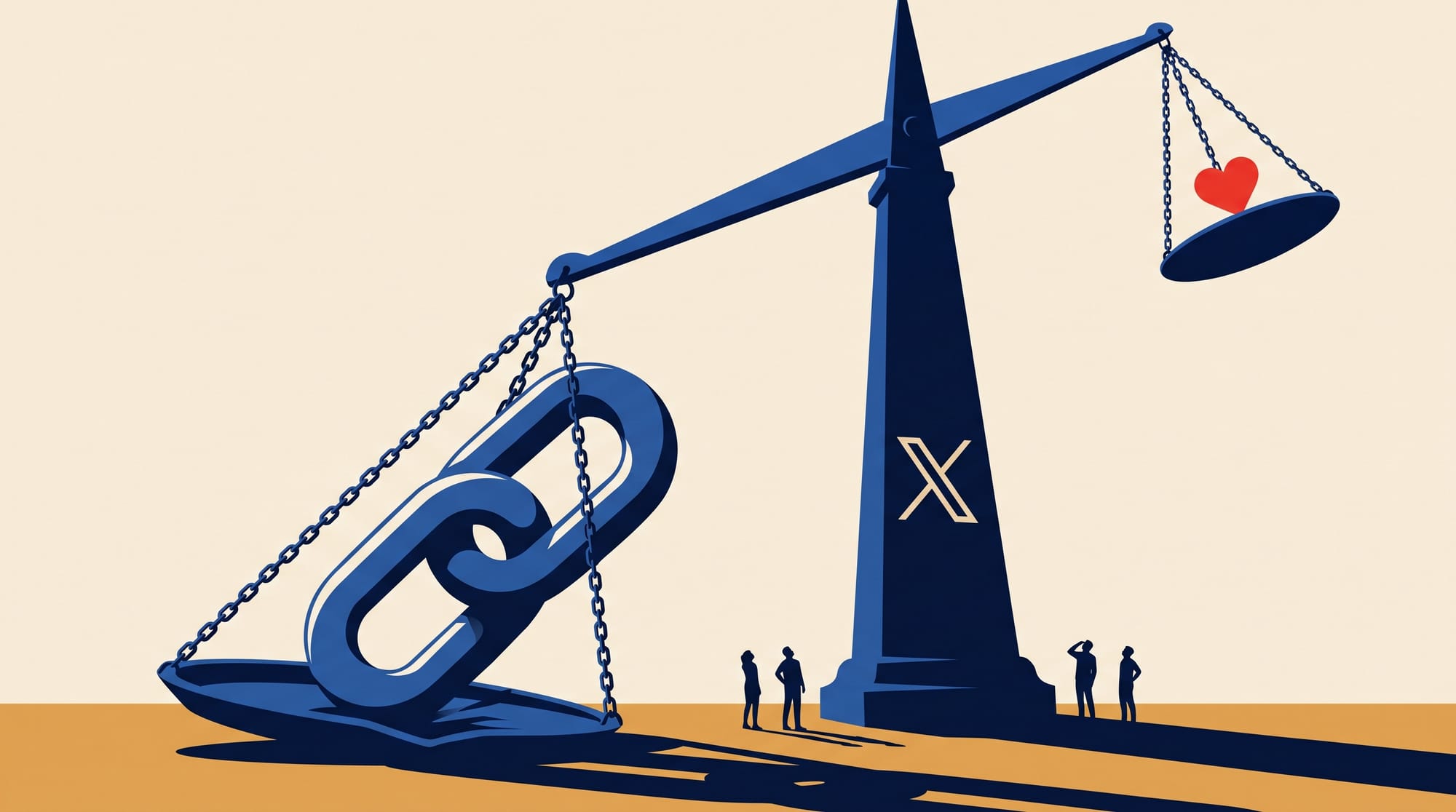 X gives copy-link shares a feed weight of 20, against 0.5 for likes