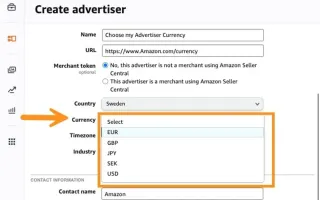 Amazon DSP currency selection