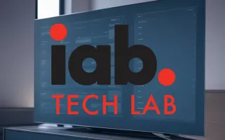 IAB Tech Lab logo displayed on TV screen showcases digital advertising standards body leading CTV taxonomy updates