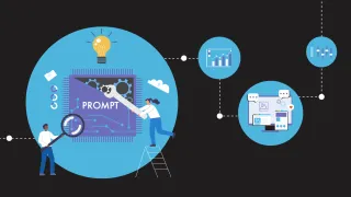 IAB. Illustration shows AI prompt engineering workflow for advertising, with data analytics and content integration
