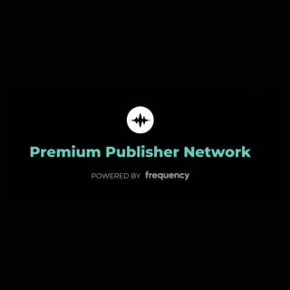 Frequency's Premium Publisher Network logo showcasing audio tech innovation for podcast advertising monetization