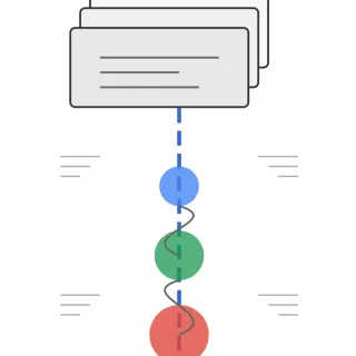 Vertical timeline depicting robots.txt evolution, with document files connected to colored nodes representing the protocol's development stages.