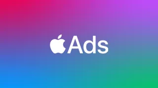 The Apple Ads logo on a colorful gradient background marks Apple's rebrand from Search Ads, expanding beyond App Store search placements.