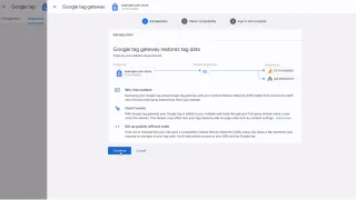 Google tag gateway interface showing how it enhances first-party data collection by routing tags through CDNs for improved measurement accuracy.