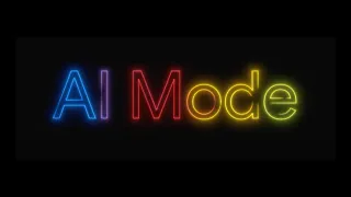 AI Mode neon logo with colorful gradient letters on black background for Google's new search feature
