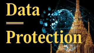 Cambodia's data protection law merges traditional Angkor Wat architecture with modern digital security symbols.